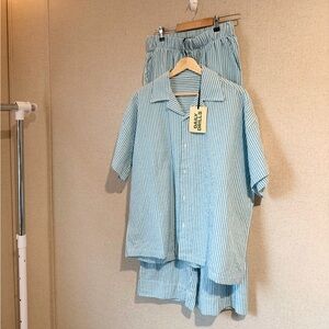 Daily Drills Teal and White Striped Set